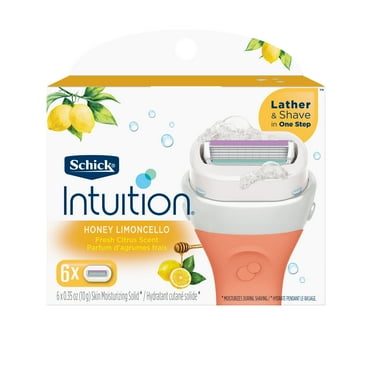Schick Intuition 4-Blade Honey Limoncello Razor Cartridge Refills, 6 Ct, Lather & Shave In One Step, Fresh Citrus Scent