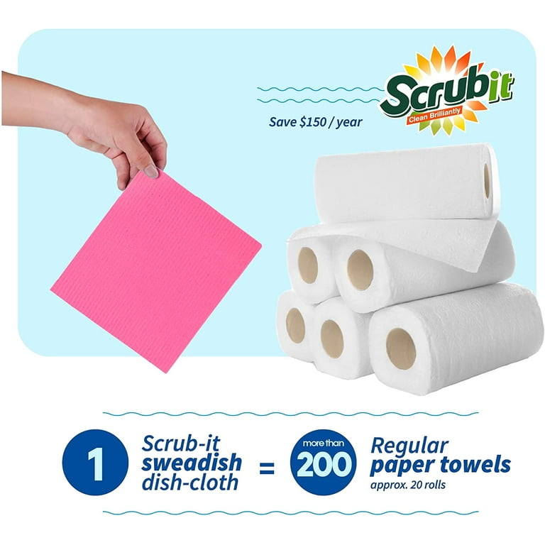 Scrubit Swedish Dish Cloths - Reusable Kitchen Clothes - Ultra Absorbent Dish Towels for Kitchen, Washing Dishes, and More - Cellulose Sponges Cloth (
