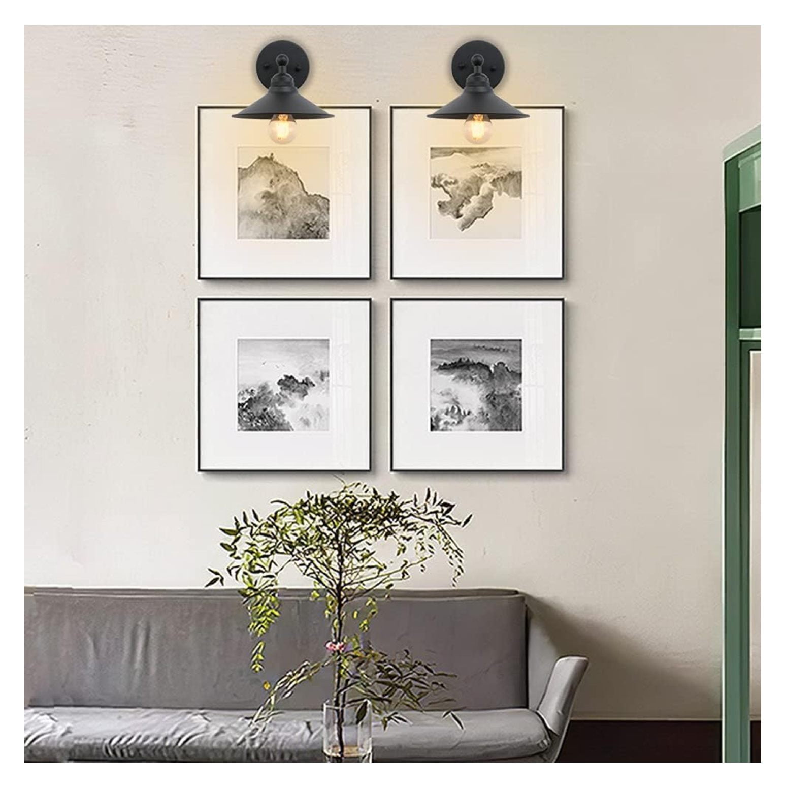 2-Pack Indoor Wall Sconce, Vintage Industrial Lamp with 6.9" Metal Matte Shade Light for Bathroom Porch Aisle Study Bar Bedside Bookcase Mounted Reading Light for Bed Set of 2