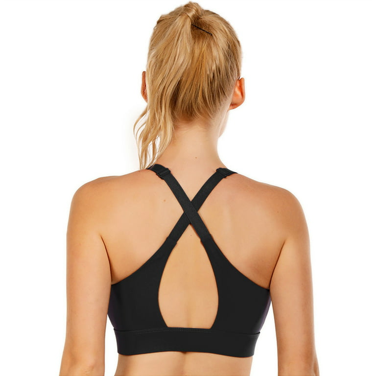 Bodychum 2 Pcs Sports Bras for Women Cross Back Bra with Lockable Front  Zipper Adjustable Straps Padded for Running Yoga