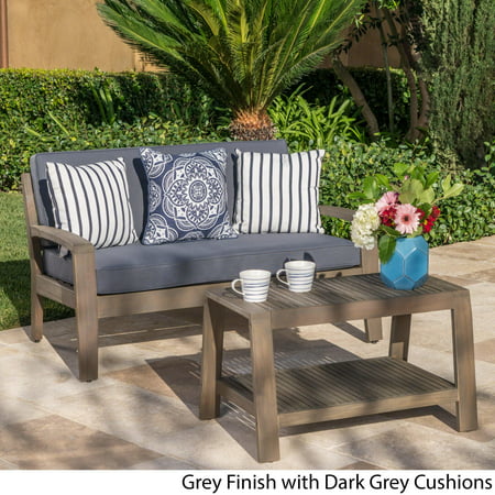 Christopher Knight Home Grenada Outdoor 2-piece Acacia Wood Loveseat and Coffee Table Set with Cushions