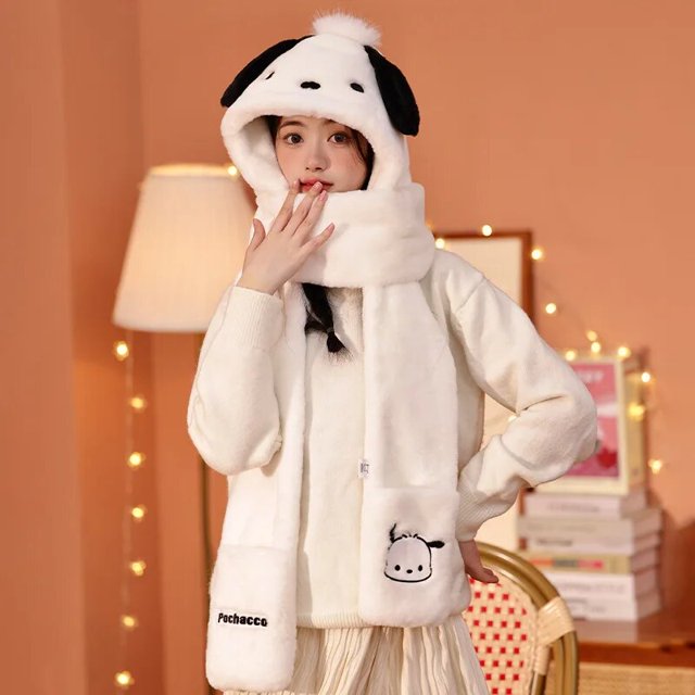 Sanrio Kuromi-bufanda de Hello Kitty para niño, conjunto de tres piezas de felpa, guantes de My Melody, gorro de invierno Kawaii, mantiene el calor, regalo de Festival LIUWENJING unisex