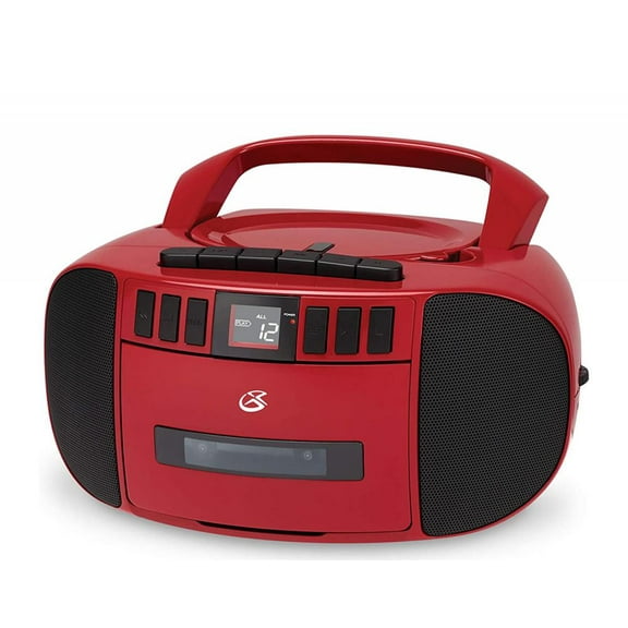 GPX BCA209R Portable Am & FM Boombox with CD, Cassette Player, Red