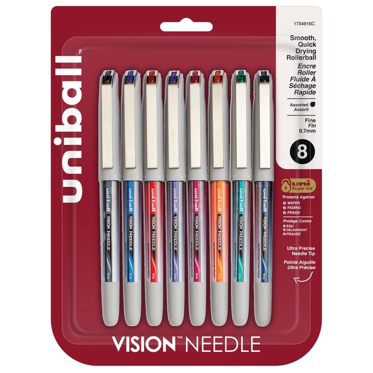 Uniball Vision Needle Rollerball Pens, Fine 0.7mm, Assorted 8 Pack photo 1