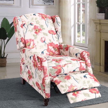 Floral Upholstered Wingback Recliner Chair - Modern Push Back Recliner Chair with Padded Seat, Wingback Reclining Chair for Living Room