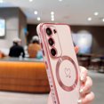 thumbnail image 4 of Plating Magnetic Case for Samsung Galaxy S22 Plus, Compatible with MagSafe Wireless Charging Slim Lightweight Cover, Fashion Cute Love Hearts Pattern Lens Protection Case for Girls Women,Pink, 4 of 7