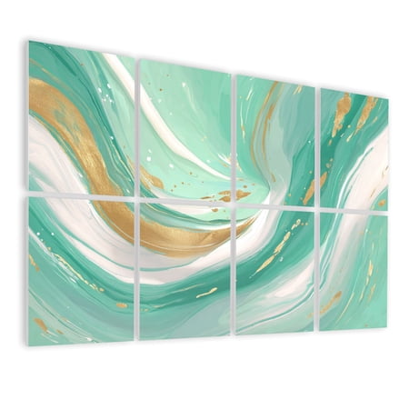 Marble 8 Pack Art Acoustic Panels Sound Absorbing Mint Green White Flowing Art Teal Gradients Gold Leaf Decorative Soundproof Wall Panels Self Adhesive for Nursery Game Room Bedroom 48 x32