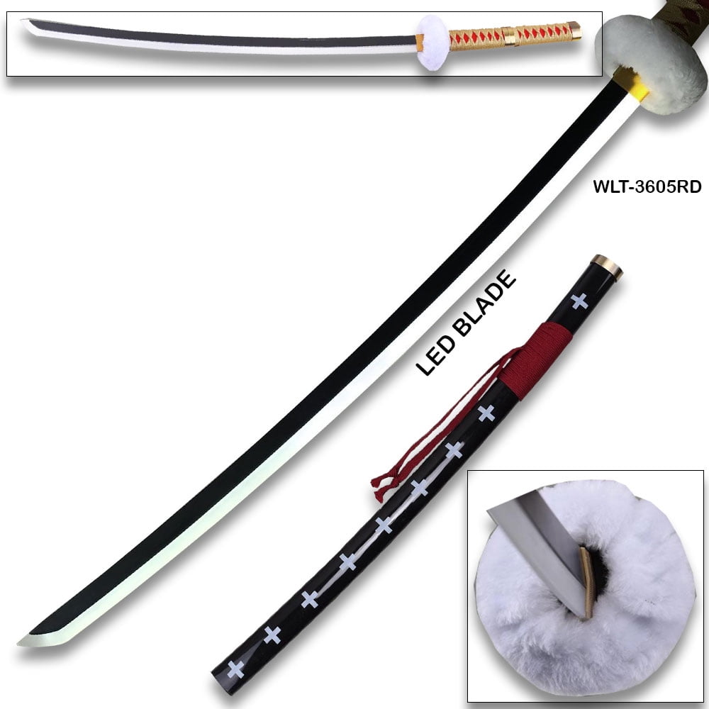 One Piece Trafalgar Law "Kikoku" LED Light-Up Wooden Katana Replica – Red Surgeon of Death Cosplay Sword with Scabbard 41 in