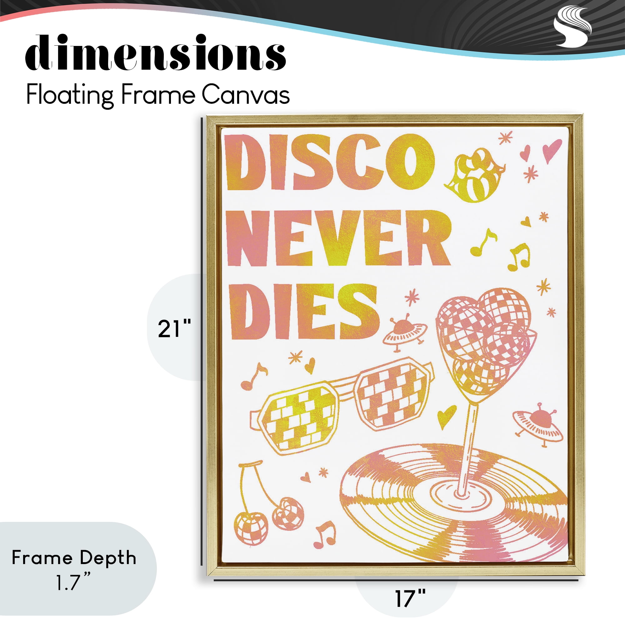 Stupell Industries Disco Never Dies Gold Framed Floater Canvas Wall Art, design by Ziwei Li