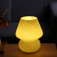 thumbnail image 4 of Lámparas de mesa de vidrio para mesita de noche, estilo vintage translúcido, decoración de setas pequeñas a rayas, luz en forma de remolino para ambiente, niños (rayas blancas), 4 of 5