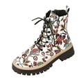 thumbnail image 2 of Willtoo Women's Flowers Flat Ankle Boots Side Zipped Lace-Up Cowgirl Shoes Western Platform Winter Fall Combat Boots White, 2 of 6
