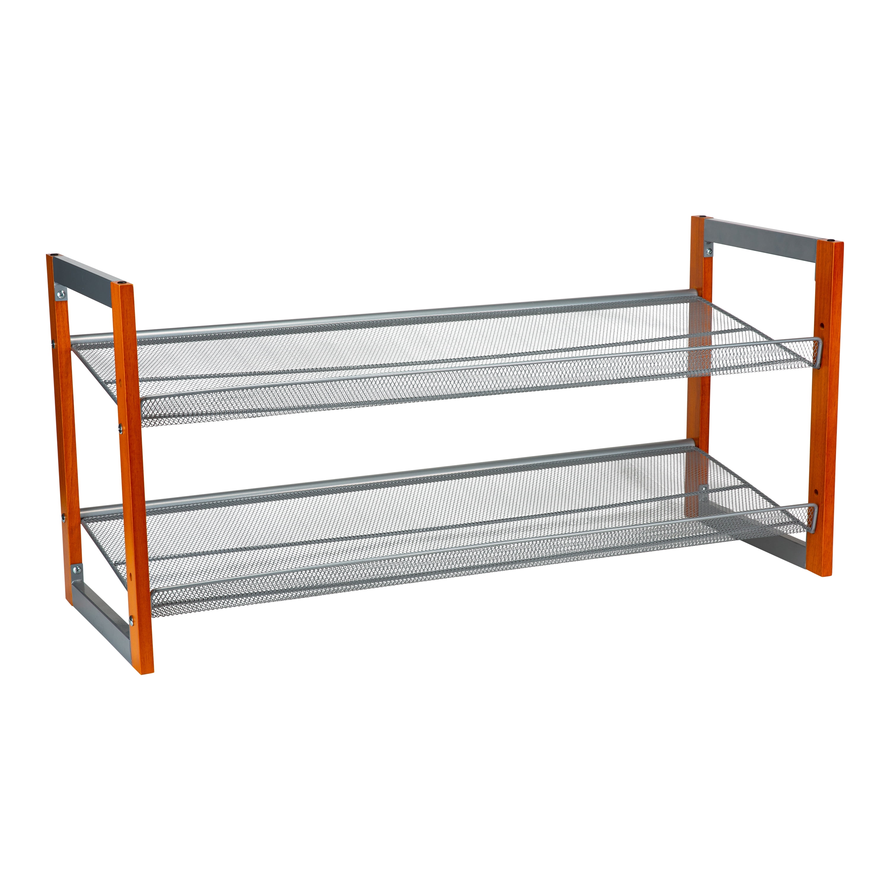 Organize It All 4 Tier Wooden Stackable 16 Pair Shoe Rack in Chrome