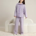 thumbnail image 2 of Telankuip 2 Piece Fuzzy Pajama Sets Long Sleeve Lapel Button down Tops Wide Leg Pants Plush Soft Comfort Winter Warm Loungewear Sleewear Outfits with Pockets 5-Purple XL, 2 of 8