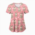 thumbnail image 2 of HCNTES Womens Animals Printed Nurse Uniforms Scrub Tops for Women, Short Sleeve V Neck Scrub Shirt with Pockets(Pink,XXL), 2 of 8