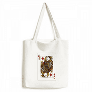 q playing cards pattern tote canvas bag shopping satchel casual handbag