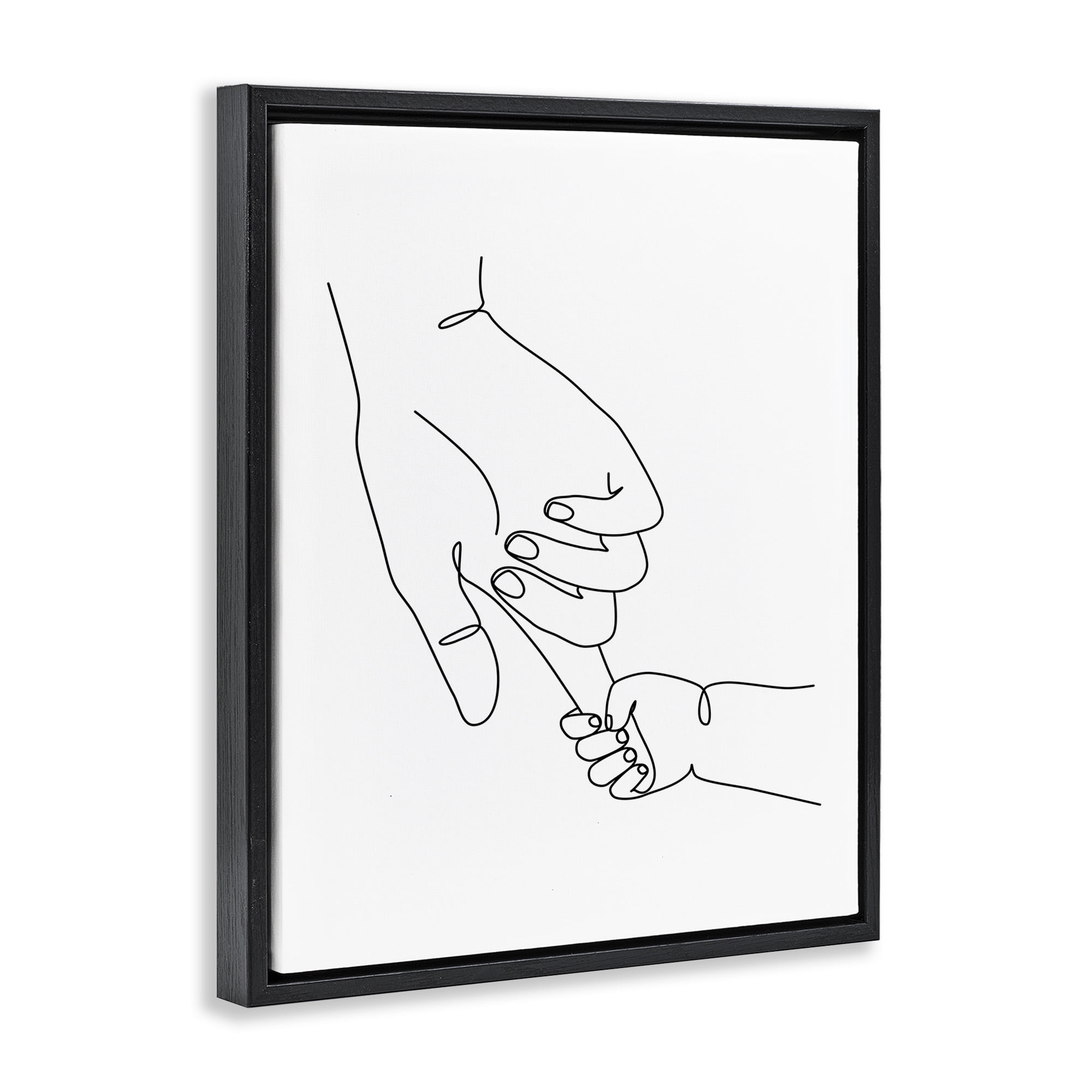 Stupell Industries Baby Hands Holding Index Finger Art for Kids Painting Black Floater Framed Canvas Art Print Wall Art, 17 x 21