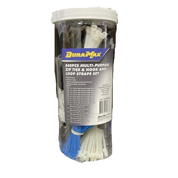 DuraMax Multi-Purpose Zip Ties & Hook and Loop Straps Set, 840 Pieces