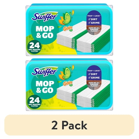 (2 pack) Swiffer Mop & Go Wet Refills, Gain, 24 Count