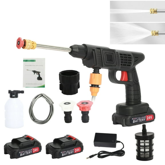 High Pressure Cordless Power Washer Kit, 24V Battery-Powered Pressure Washer with Copper Motor & 5 Spray Nozzles, Portable Electric Pressure Washer for Outdoor Cleaning