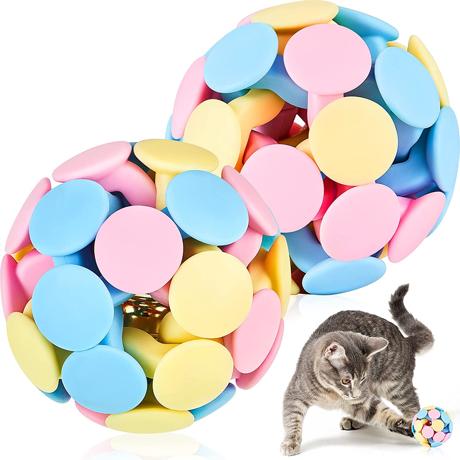 Balls N\A 2Pcs Cat Ball Toys Cat Catch Chewing Toys Interactive Cat Balls with Bell Colorful