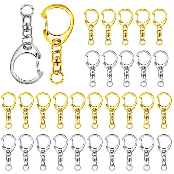 70 Pcs Jump Rings D-snap Hook Split Key Ring Keychain Hareware with Chain | Metal Keychain Parts with 8mm Open Jump Ring and Connector | Key Rings Clips Accessories for DIY (Silver Gold)