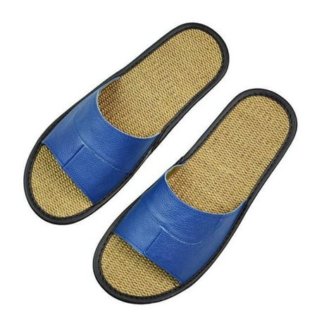 

CoCopeanut Summer Slippers Men Big Sizes Home Linen Slippers Indoor Cow Leather House for Floor Slippers Women Non-slip Luxury Flat Shoes