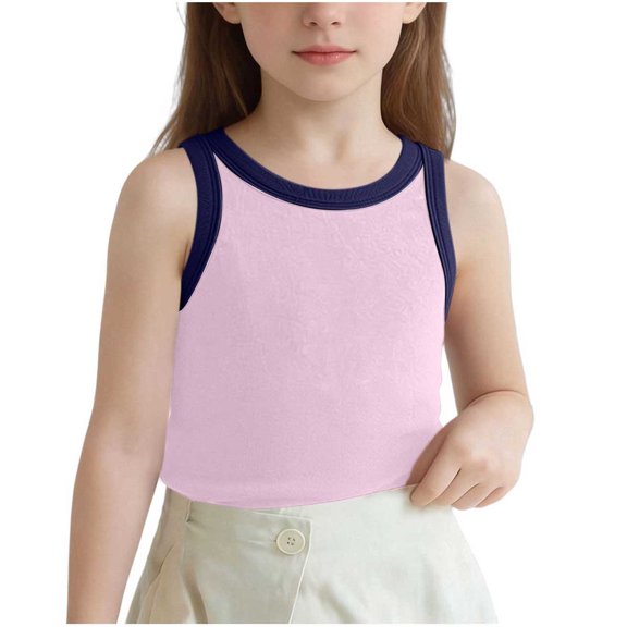 Ultrave Big Girls Racerback Tank Tops Color Block Sleeveless Casual Tee Summer T-Shirts for Kids 1-13Y