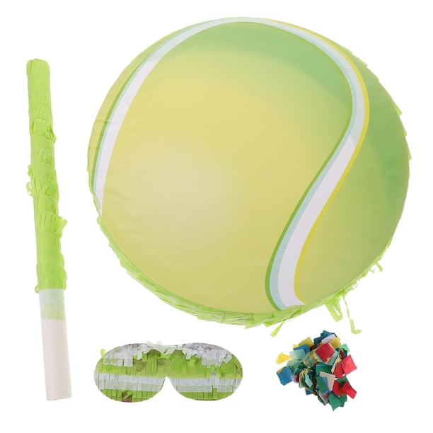 1 juego de piñata de tenis para fiesta de cumpleaños infantil deportiva. Juguete de peluche con forma de caramelo, parche para el ojo y confeti. Decoraciones para fiestas con temática deportiva.