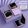 thumbnail image 5 of for Samsung Galaxy Z Flip 7 Case Hinge Protection with Finger Ring Holder, Premium PU Leather Hybrid PC All-Inclusive Diamond Bling Phone Case for Samsung Galaxy Z Flip 7 5G, Purple, 5 of 6