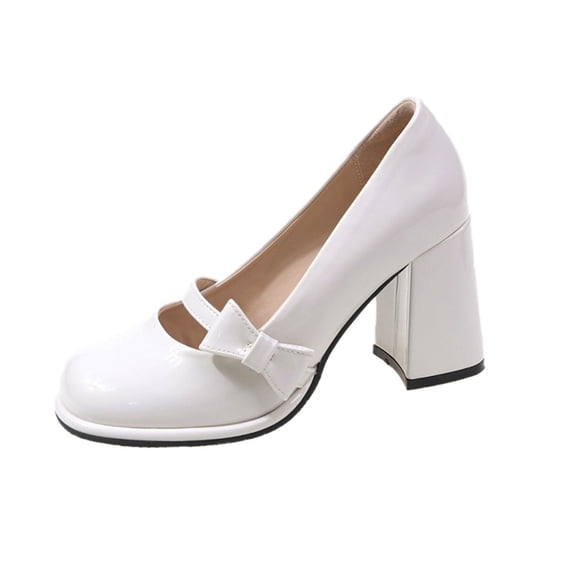 Xfvqtps Womens Mary Jane Shoes Bow Vintage Square Toe Dress Shoes Chunky Mid Heel Oxford Shoes Slip on Pumps White