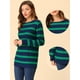 thumbnail image 2 of Suéter de rayas túnica con hombros descubiertos Allegra K Verde Marino XS, 2 of 5
