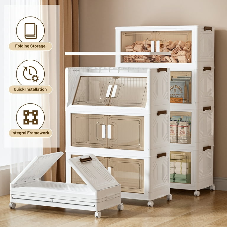 UHAPEER 3 Tier Plastic Stackable Storage Bins With Lids, Foldable