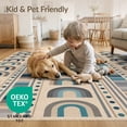 thumbnail image 4 of ODIKA 2'x3' Beige Blue Modern Geometric Rainbow Arch Washable Throw Rug Contemporary Striped Vertical Bands With Dotted Non-Slip, Low Profile, Flatwoven, Easy Care for Hallway, Study Room, 4 of 7