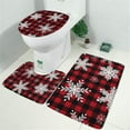 thumbnail image 2 of Red Christmas Snowflake and Plaid Pattern Bathroom Rugs Sets 3 Piece,Toilet Cover Set,Absorbent Non Slip Bathroom Mats Sets with U-Shaped Contour Rug Toilet Rug Set, 2 of 5