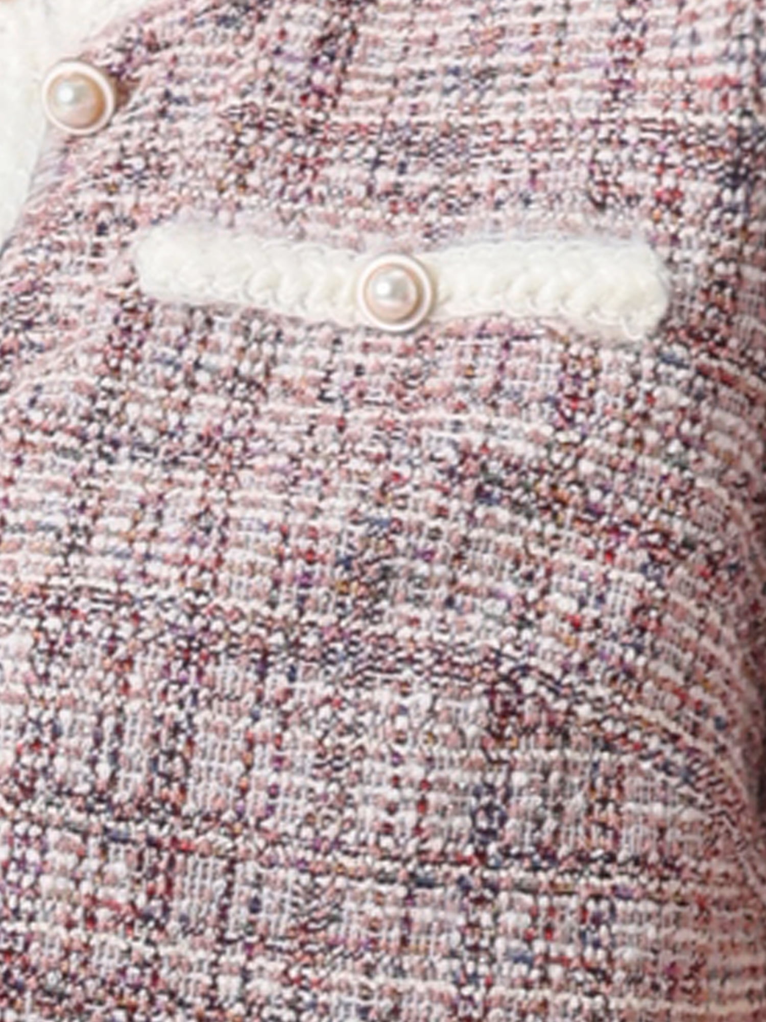 DARING DIVA Women's Short Sleeve Tweed Jacket Crew Neck Button Front Cropped Cardigan XL Pink