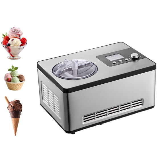 2 Quart Electric Ice Cream Maker with Compressor, No Pre-Freezing Gelato&Sorbet Machine, Timer&LCD Display, Silver Stainless Steel