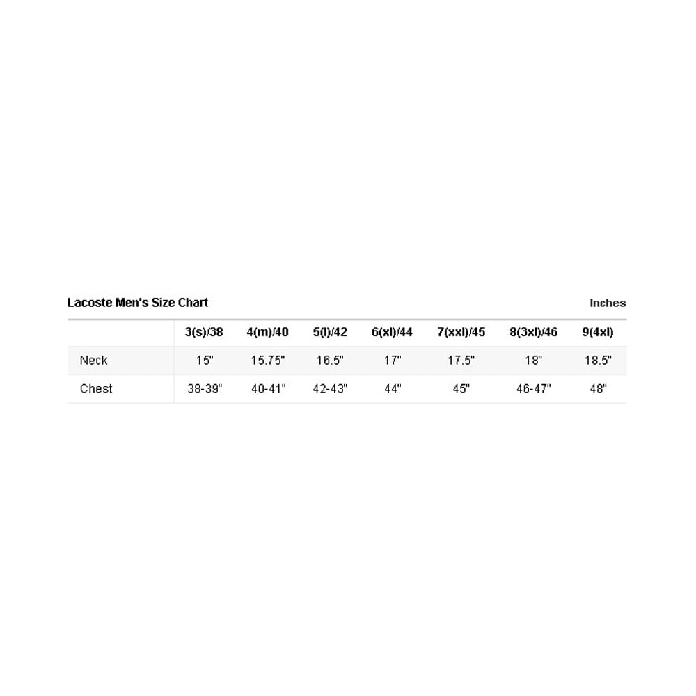 lacoste big and tall size chart