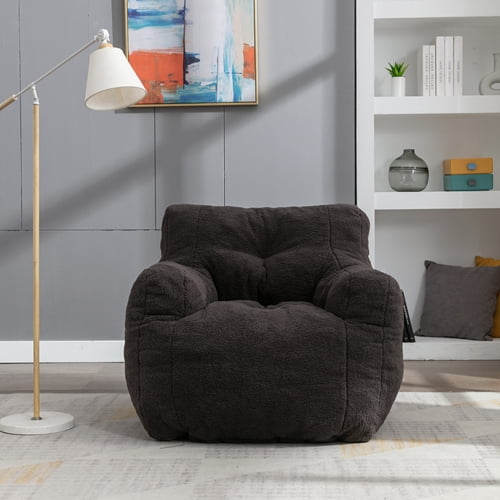 Teddy Fabric Bean Bag Chairs,Plush Soft Tufted Foam Single Sofa Chair ...
