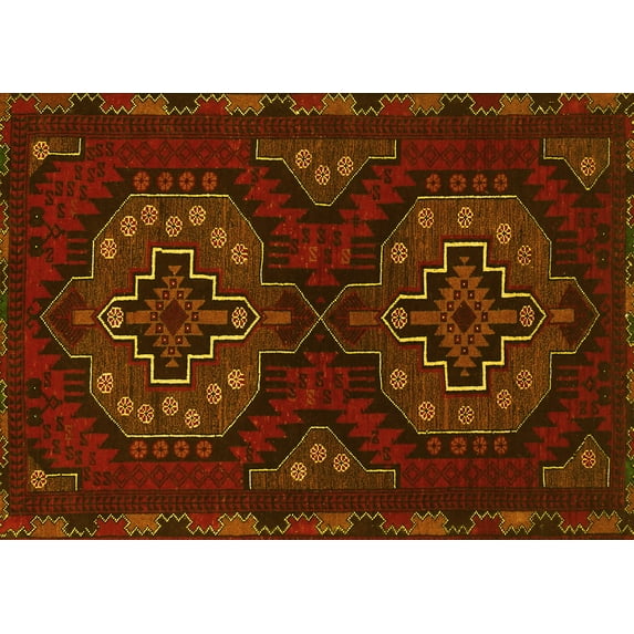 Ahgly Company Machine Washable Indoor Rectangle Persian Yellow Traditional Area Rugs, 2' x 3'