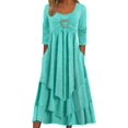 thumbnail image 1 of Robes de Printemps pour Femmes Décontractées Manches 3/4 Longue Robe Évasée Basique Plage Vacances Travail Maxi Robe 2025, 1 of 4