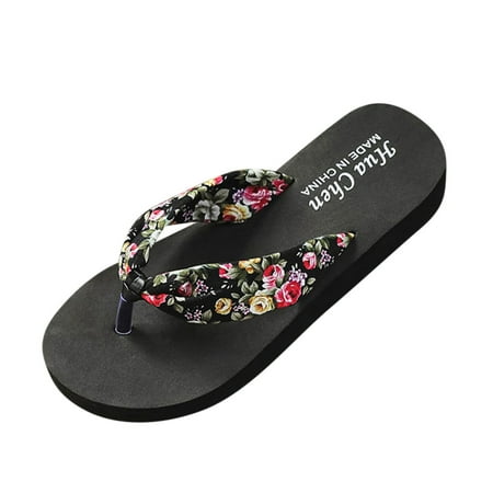 

HGWXX7 Fashion Boho Satin Strap Summer Platform Wedge Flip-Flops Sandals Beach Slippers Shoes For Women Black 39
