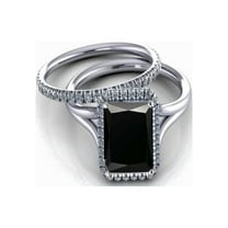 2.00 carat Emerald Cut Black Diamond & White Diamond Halo Bridal Set in 10k White Gold