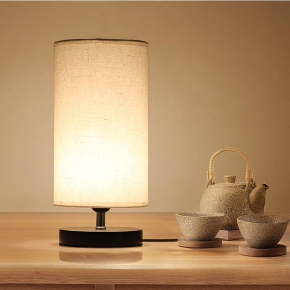 LINLIN Table Lamp,Minimalist Solid Wood Bedside Desk Lamp with Fabric Shade,Simple Nightstand Lamp for Bedroom Living Room Baby Room Office Study