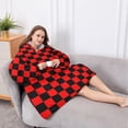 thumbnail image 5 of Oversized Wearable Blanket Hoodie,Red and Black Checkered Pattern Sherpa Blanket Hoodie with Super Pockets,Super Warm Fuzzy Pullover for Women & Men, 5 of 6