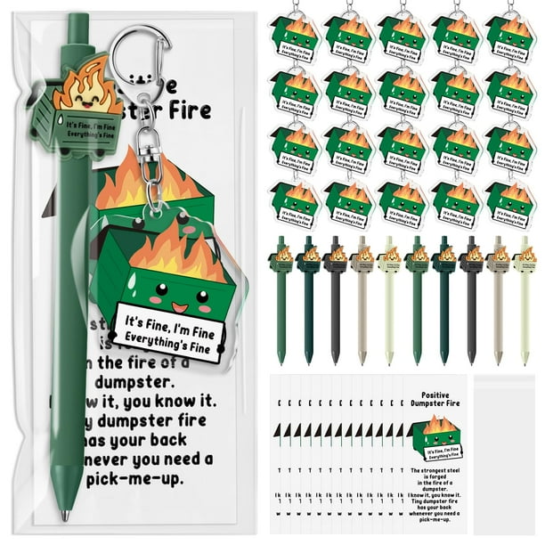 Set de regalo Sayglossy Dumpster Fire llaveros con bolígrafos