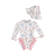 thumbnail image 1 of Toddler Baby Girl Swimsuit One-Piece Long Sleeve Ruffle Floral Print Rash Guard Zipper Bathing Suit, 1 of 5