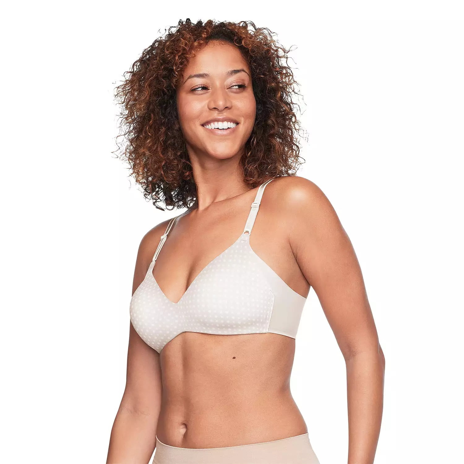 Women's Warner's 1056 No Side Effects Wire-Free Bra (Butterscotch/Dot Print 34B)
