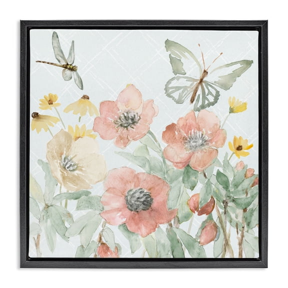 Stupell Industries Shabby Chic Garden Joy Butterflies Black Floating Frame Canvas Art, 18 x 18, by Lanie Loreth