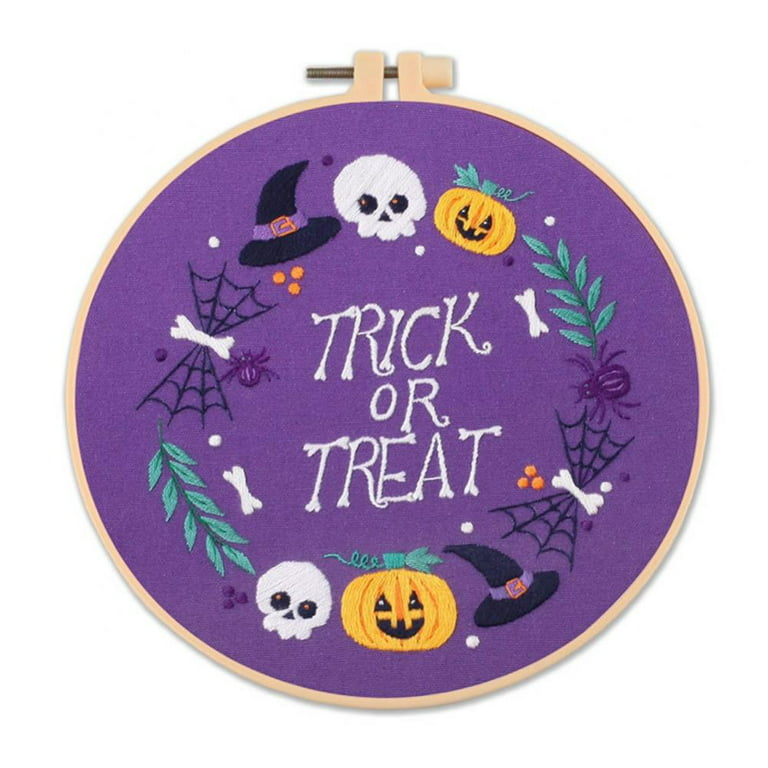 Marinavida Halloween Embroidery Kit for Beginners Adults Cross Stitch Kit Stamped Spooky Skull Pumpkin Flower Pattern DIY Needlepoint Crafts, Adult