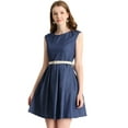 thumbnail image 2 of Vestido de Mezclilla Allegra K Sin Mangas con Cinturón Azul XL para Mujer, 2 of 6